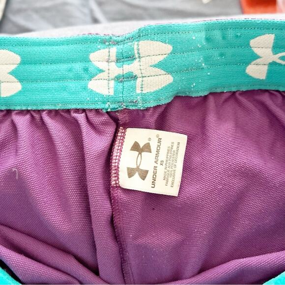 Under Armour Womens Purple Athletic Running Shorts with Yellow Trim Size XS - Picture 5 of 5